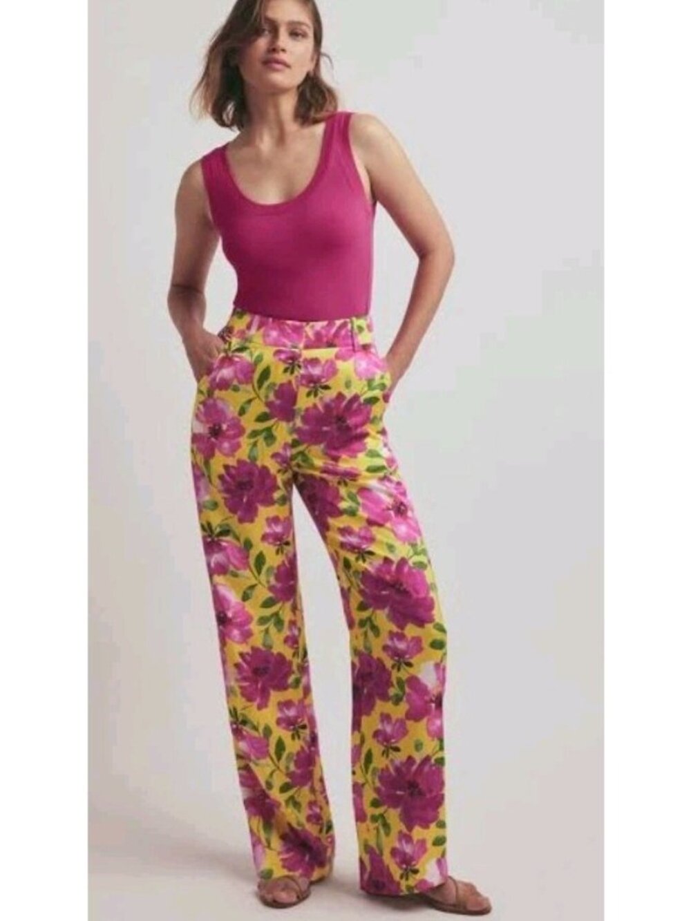 Favorite Daughter The Fiona Pant Bold Camellia Floral Wide Leg Trouser Sz 0 NWT